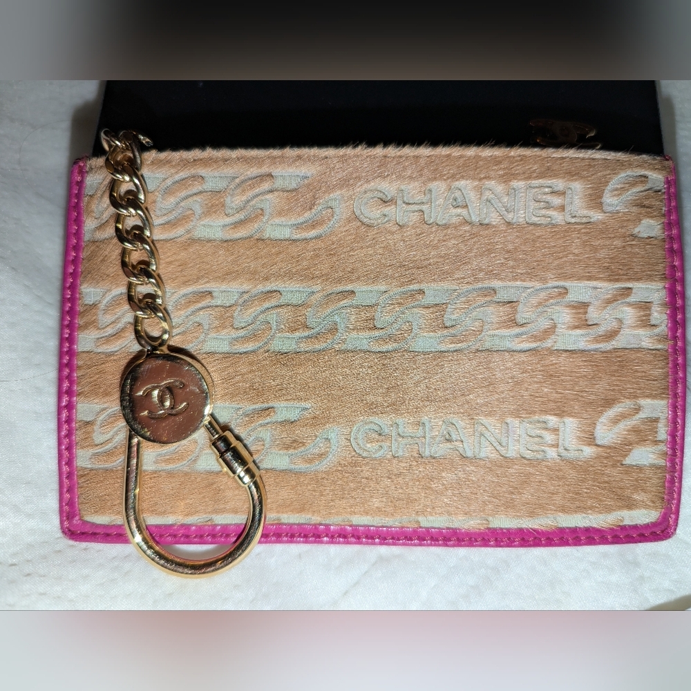 CHANEL Pony Hair Key Cles Card Holder with Box Beige Pink Rare VGUC - Picture 2 of 11
